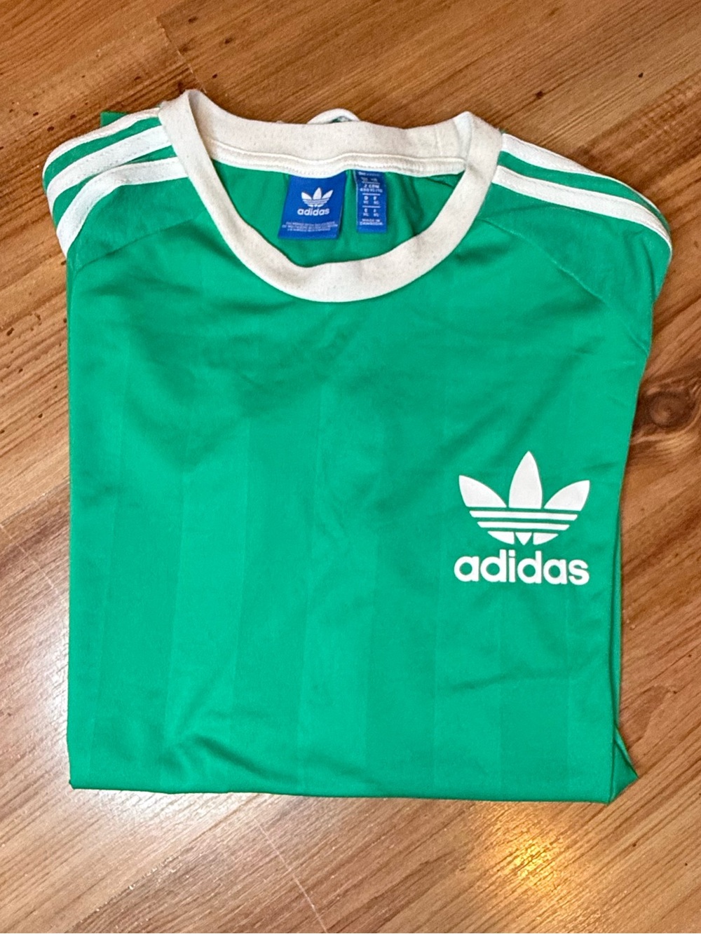 adidas Green Jersey Tee with White Trefoil and Stripes